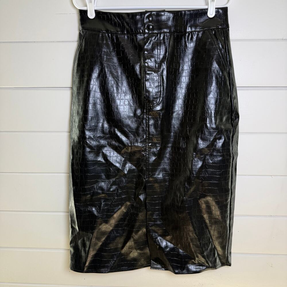 Jaclyn Smith Pencil Skirt Womens 12 Black Faux‎ Croc Leather